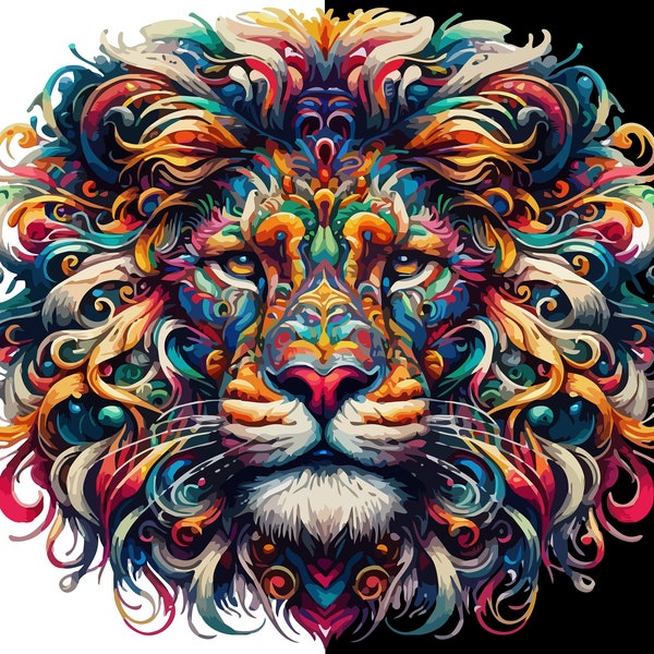 Lion head, color picture, digital download,in SVG, PNG, JPG, ai, tif. To print or other design.