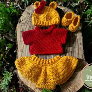 Hand-crocheted Winnie the Pooh Baby Photo Prop Outfit, Baby Costume, Winnie the Pooh Set, Completed Item, Baby Girl