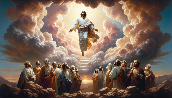 Christliche Kunst: Himmelfahrt Christi. Druckbare Download Kunst von Jesus nach Seiner Auferstehung in den Himmel aufsteigend. 10500x6000px - Etsy.de