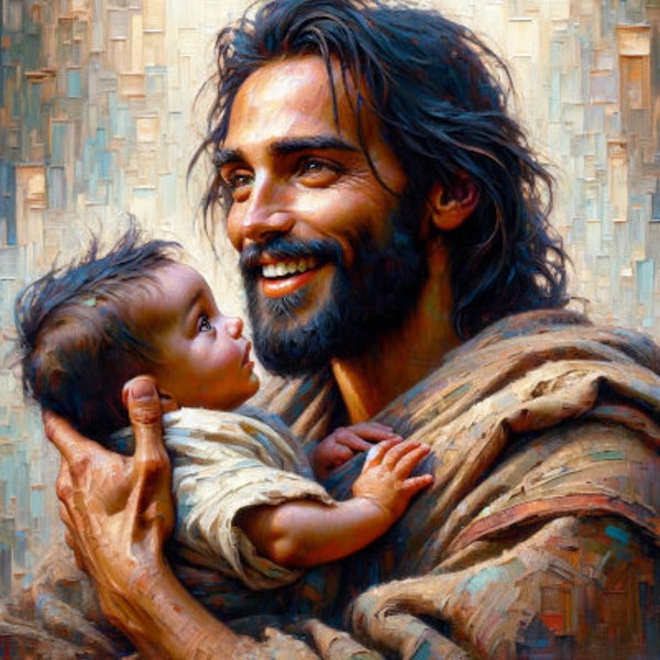 Christian Art: "He Blessed them" 03. Printable download art of Jesus blessing a Child. 8332 X 6000