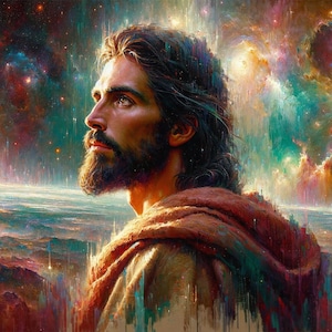 Arte cristiana: &quot;L&#39;inizio e la fine&quot; Dipinto scaricabile stampabile di Gesù che guarisce il lebbroso. 10500x6000 pixel