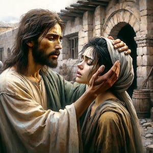 Christian Art: &quot;Out of Whom Went Seven Devils,&quot; Printable download painting of Mary Magdalene being healed by Jesus Christ. 6500  ×  9106 px
