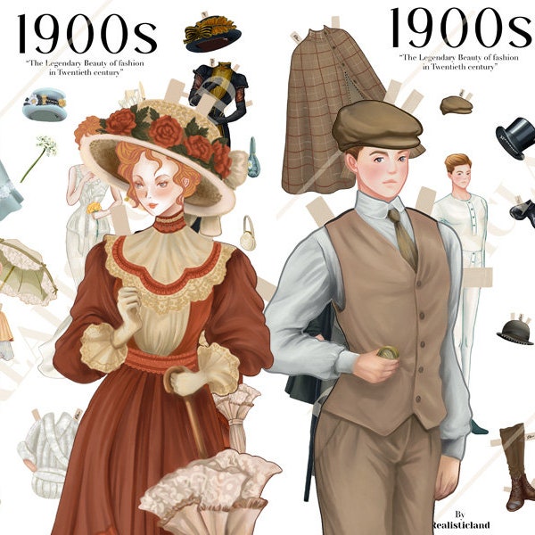 Paperdolls Geschenk 1900s Mode, digitaler Download Printable