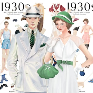 Paperdolls gift 1930s Fashion by Realisticland,Digital Download Printable
