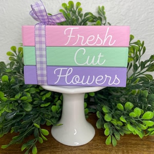 Fresh Cut Flowers book stack Farmhouse wood book stack/ Home Sweet Home/ book bundle/ tiered tray decor/ home decor
