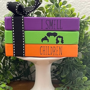 I smell children book stack Farmhouse wood book stack/ Home Sweet Home/ book bundle/ tiered tray decor/ home decor