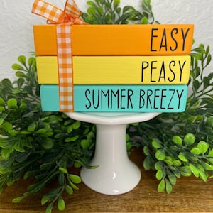 Easy Peasy Summer book stack Farmhouse wood book stack/ Home Sweet Home/ book bundle/ tiered tray decor/ home decor