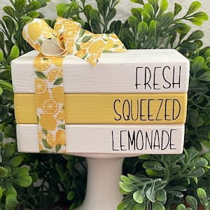 Fresh Squeezed Lemonade book stack Farmhouse wood book stack/ Home Sweet Home/ book bundle/ tiered tray decor/ home decor