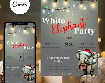Editable White Elephant Invitation Template | Instant Download |  White Elephant Party Invitation | Gift Exchange