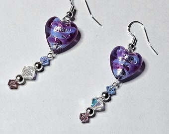 Murano Glass and Czech Crystal 925 Sterling Dangle Earrings Handmade. PERFECT for Mothers day and delivered in Gift box.