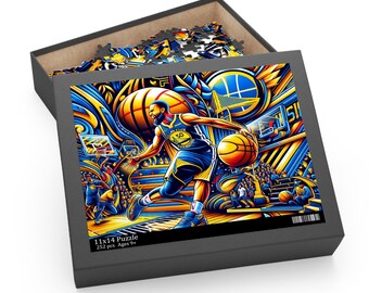 Puzzle Golden State Warriors - Illustration de basket-ball dynamique | 120/252/500 pièces - Puzzle pour fans de la NBA