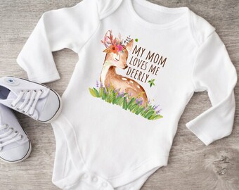 My Mom Loves Me Deerly Onesie, Deer Bodysuit, Cute Baby Clothes ,Unisex Onesie, Baby Shower Gift, New Born Gift, Unisex suit