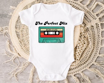 The Perfect Mix Baby Onesie® - Retro Cassette Bodysuit - I Love My Mom & Dad Onesie®