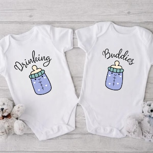 Twin Baby Onesie® Set - Drinking Buddies Twin Onesies® - Funny Hipster Twin Bodysuit - Cute Best Friend Twin Baby Onesies® - Gift For Twin