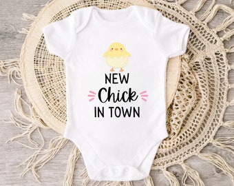 New Chick In The Town Onesie - Funny Baby Bodysuit - Baby Girl Clothes - New Born Romper - Little Chicken Onesie