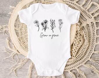 Grow In Grace Onesie - Wild Flowers Baby Bodysuit - Newborn Gift - Baby Shower Gift