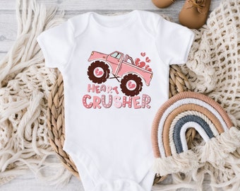 Heart Crusher Baby Onesie, Babies Valentine Onesies, Crusher Bodysuits, Cute Truck  Bodysuit, Baby Shower Gift