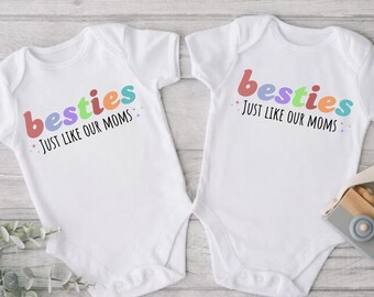Besties Just Like Our Moms Baby Onesie - Retro Best Friends Bodysuit - Cute Unisex Newborn Gift