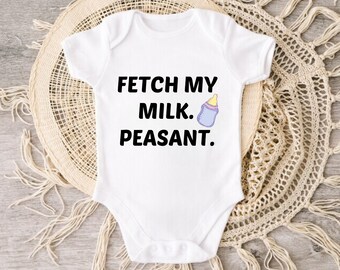Fetch My Milk Baby Peasant Onesie, cute infant garment, funny unisex baby clothes, whimsy baby gift idea