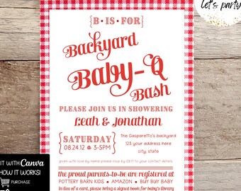 Baby Q editable party invitation, baby shower, baby sprinkle, backyard bbq, baby-q, baby q invite, couple baby shower, backyard party, co-ed