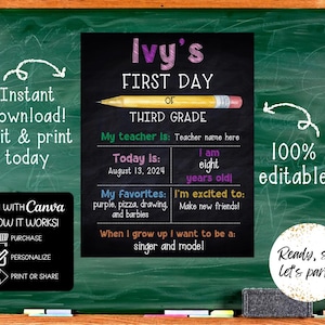 First Day of School Chalkboard Poster sign board | First Day of Kindergarten | Back to School Sign | First Day of School | *DIGITAL FILE*