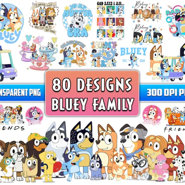 80 modèles Blue Dog Png Mega Bundle, Sublimation Png d'anniversaire de chien bleu, Blue Dog famille Png Clipart Sublimation téléchargement numérique