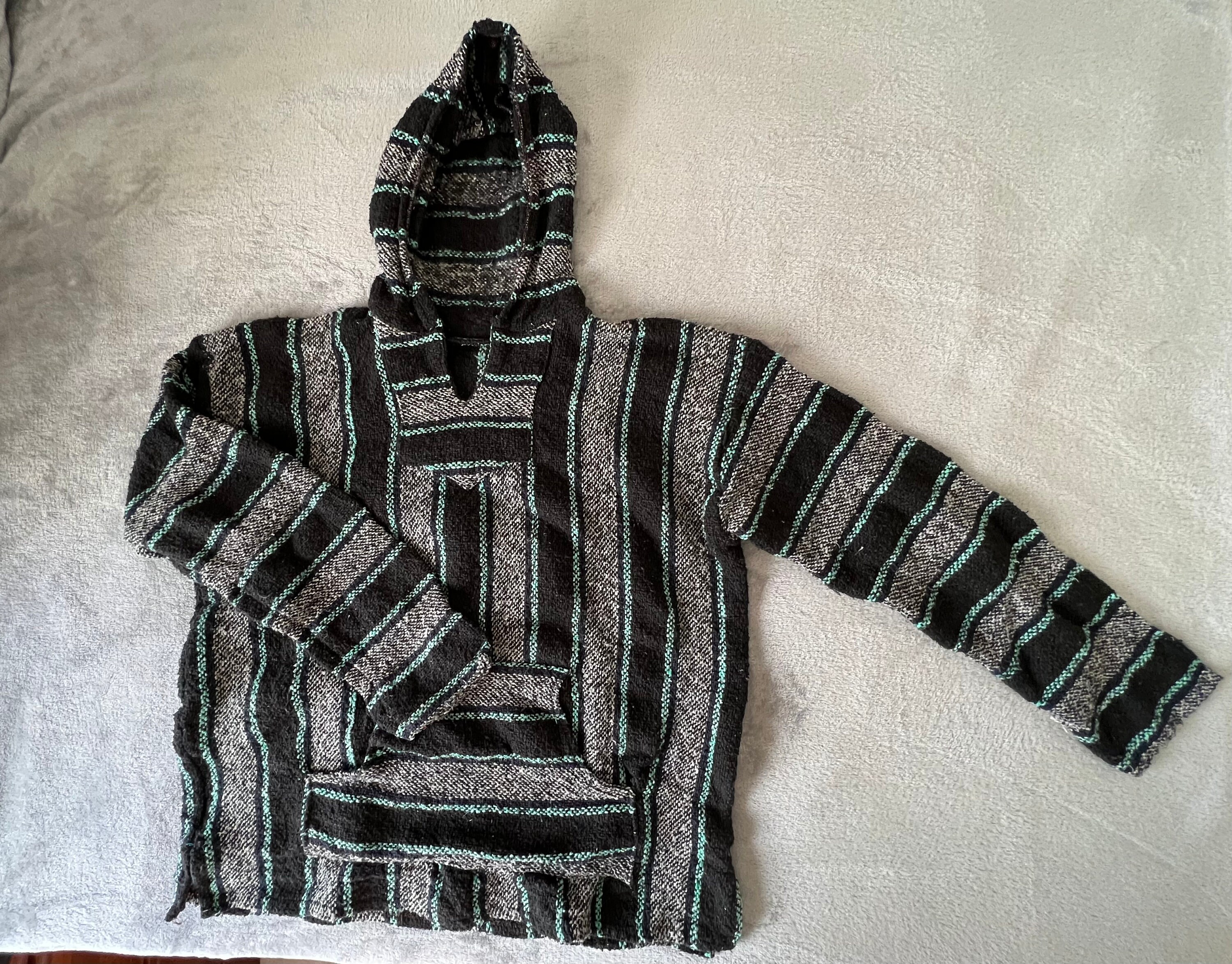 Mexican Baja Hoodie- Genuine Oaxaca Hoodie- Mens / Womens - Beige/Grey XL
