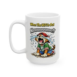 Taza de gato adolescente gritando cuando no hay wifi / Humor divertido de internet fuera de la red
