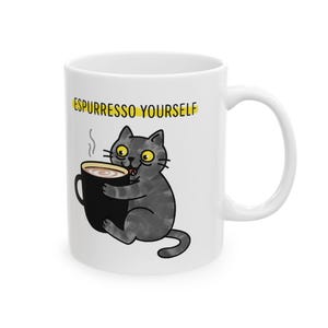 Cat Coffee Mug, Espurresso Yourself Funny Cat Ceramic Cup, Coffee Lover Gift, Cat Lover Mug, Coffee Crazy Cat Cup, Cat Lady Gift
