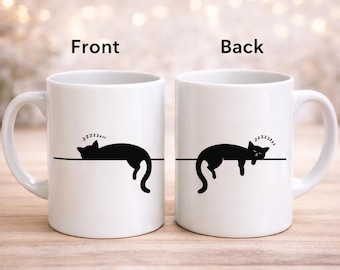 Sleeping Black Cat Mug: Double Sided Art, Cat Lover Gift