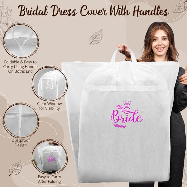 The Bride Printed Wedding Dress Bag With Handle Bridal Dress Travel Carrier Bag Breathable Garment Bags