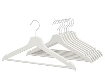 WHITE Wood Wooden Coat Hangers 43cm, 360 Degree Rotatory Hook Trouser Bar A-Grade Clothing Hanger Bridal Retail Hanging Display Adult