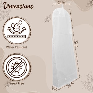 Breathable Wedding Dress Bag With Handle Bridal Dress Travel Carrier Long Dress Cover Bag 8" STANDARD GUSSET