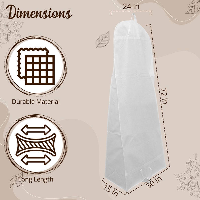 Breathable Wedding Dress Bag With Handle Bridal Dress Travel Carrier Long Dress Cover Bag 15" LARGE GUSSET