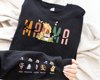 Haut sweat personnalisé maman ours avec nom de l'enfant sur la manche, sweat-shirt fête des mères, sweat haut maman ours, cadeau pour elle, fête des mères 2026