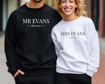 Mr Mrs Est. Personalized Year Sweatshirt | Mr and Mrs Couples Honeymoon Sweater | Finally Matching Wedding Tee