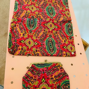 Fabulous Vintage 60s Psychedelic Print Tote & Change Purse Duo