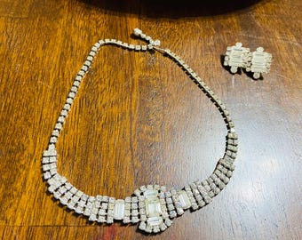 Vintage Strass Halsband und Ohrringe Set - 16 "Länge