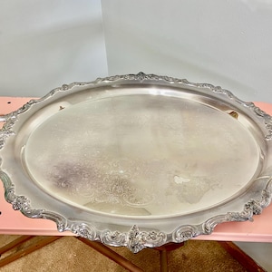 Large Vintage Ornate Silver Plate Victorian Style Serving Tray
