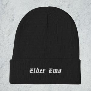 Elder Emo Embroidered Beanie | Mens Beanie | Womens Beanie | Black Beanie | Unisex Hat | Pop Punk | Alternative Clothing