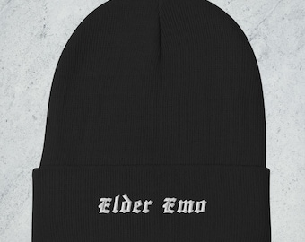 Elder Emo Embroidered Beanie | Mens Beanie | Womens Beanie | Black Beanie | Unisex Hat | Pop Punk | Alternative Clothing