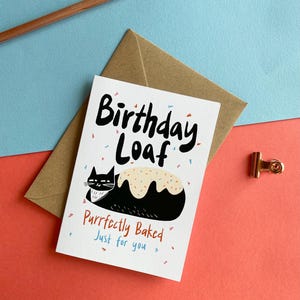 Carte d'anniversaire A6 chat noir et blanc | Carte de voeux simple illustrée de pain de chat | Carte d'anniversaire originale et mignonne pour les amoureux des chats