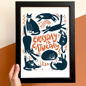 Cats Art Print | Funny Quirky Black and White Cat Wall Art | Gift for Cat Lovers | Hand drawn Cute Tuxedo Cat illustration  | Cat Mom gift
