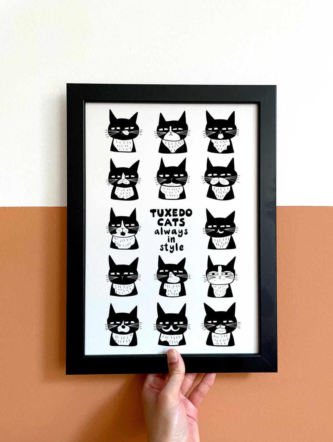 Tuxedo Cats Art Print | Funny Quirky Black and White Cat Wall Art ...
