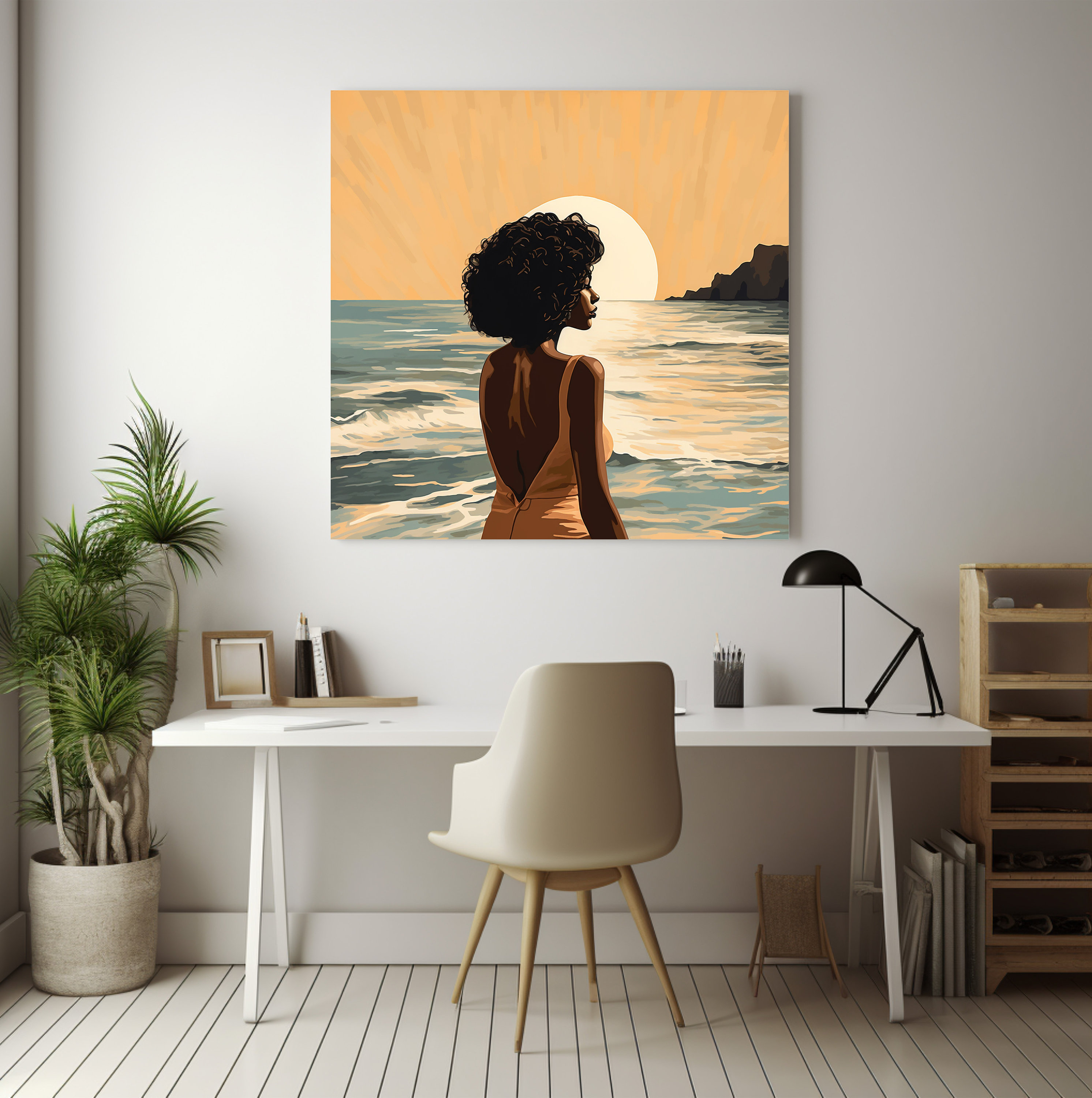 Black Woman Beach Sunset Art Print - Etsy