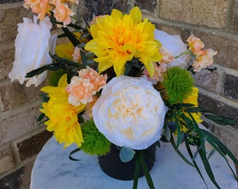 Yellow & Cream Floral Arrangement: Spring Summer Centerpiece