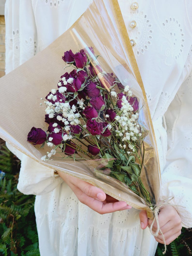 Dried Roses Bouquet, Natural Air Dry Mini Roses Spray, Flowers ...