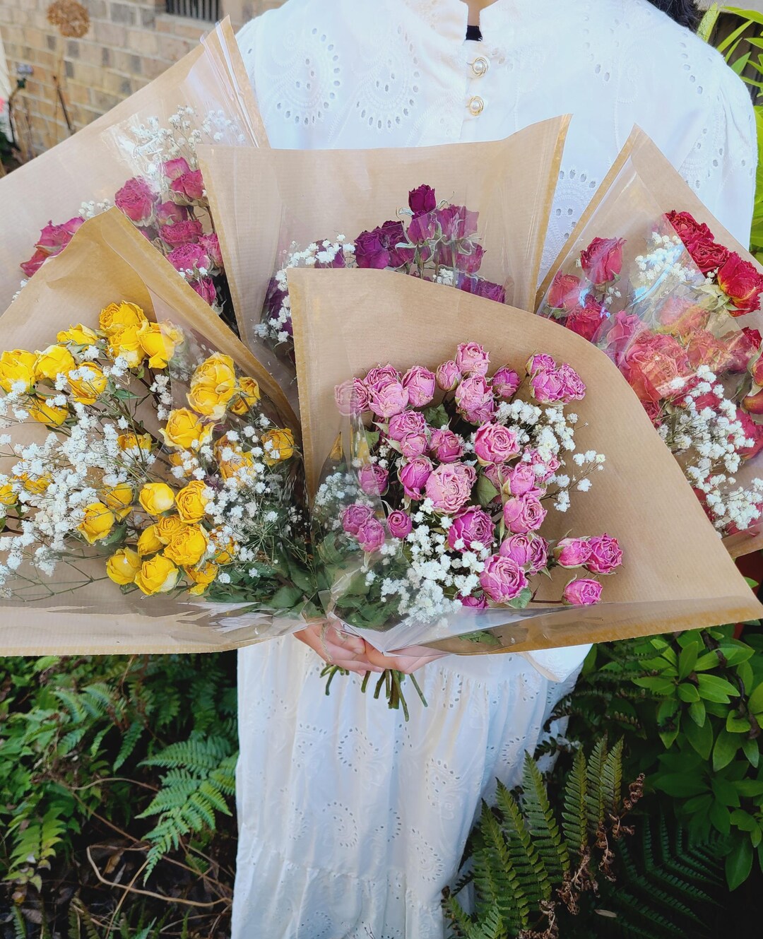 Dried Roses Bouquet, Natural Air Dry Mini Roses Spray, Flowers ...