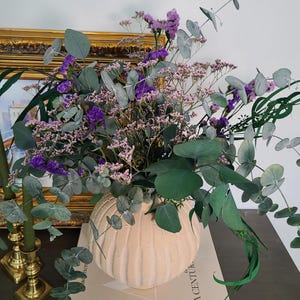 preserved bouquet purple dried flowers and preserved mix eucalyptus evergreen foliage  naturel preserved spring vase filler flowers