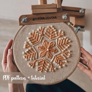 Snowflake Embroidery Pattern PDF + tutorial, Set of 3 ornaments, Winter Hand Embroidery Design